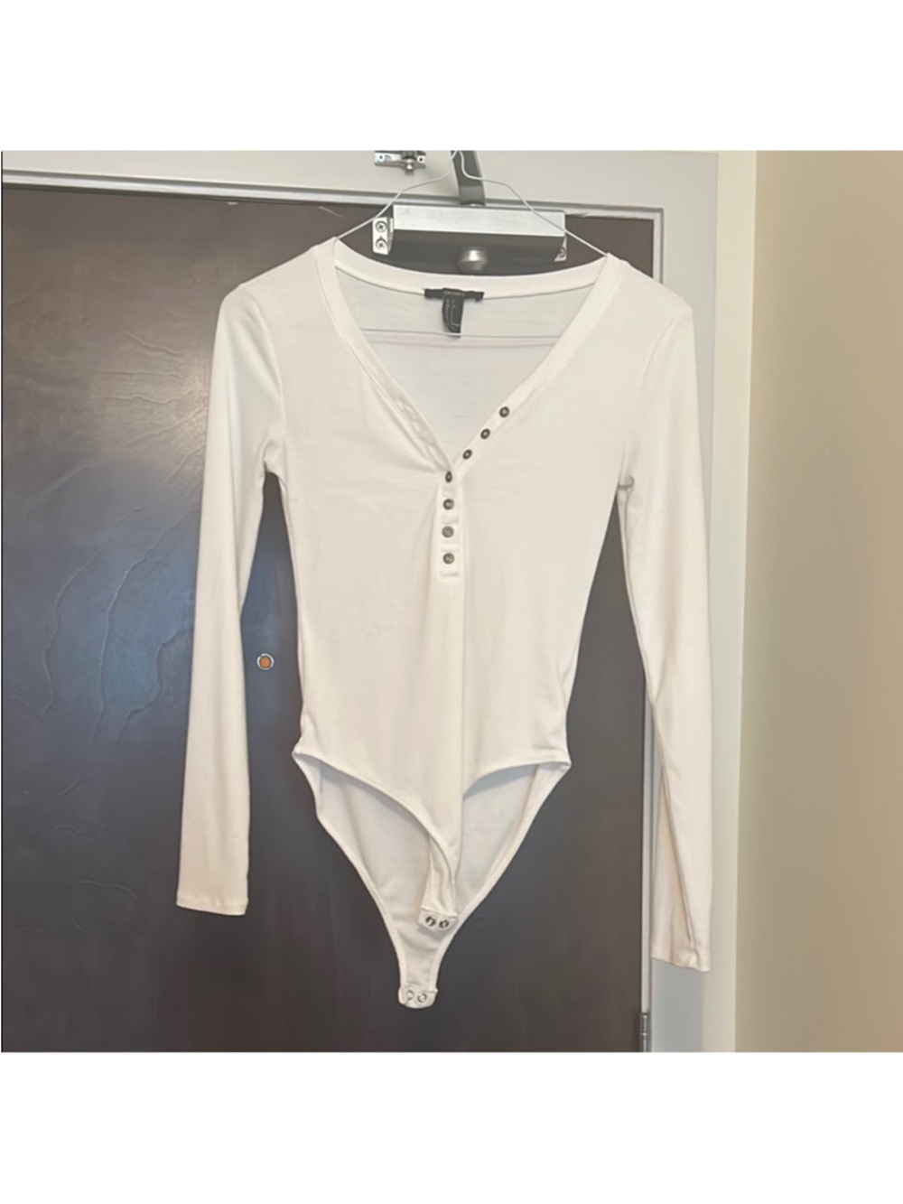 BUNDLE of 2 Forever 21 White & Grey Long Sleeve Henley Bodysuit